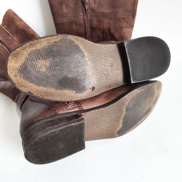 Marc Fisher Knee High Tall Riding Boots Size 5 Brown Vegan Faux Leather Preppy - Picture 10 of 15